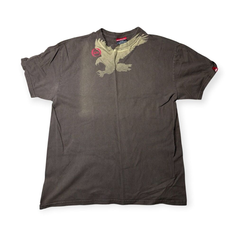Quiksilver Brown T-Shirt Size Large Logo Shirt 100% Cotton Skater Rare VTG